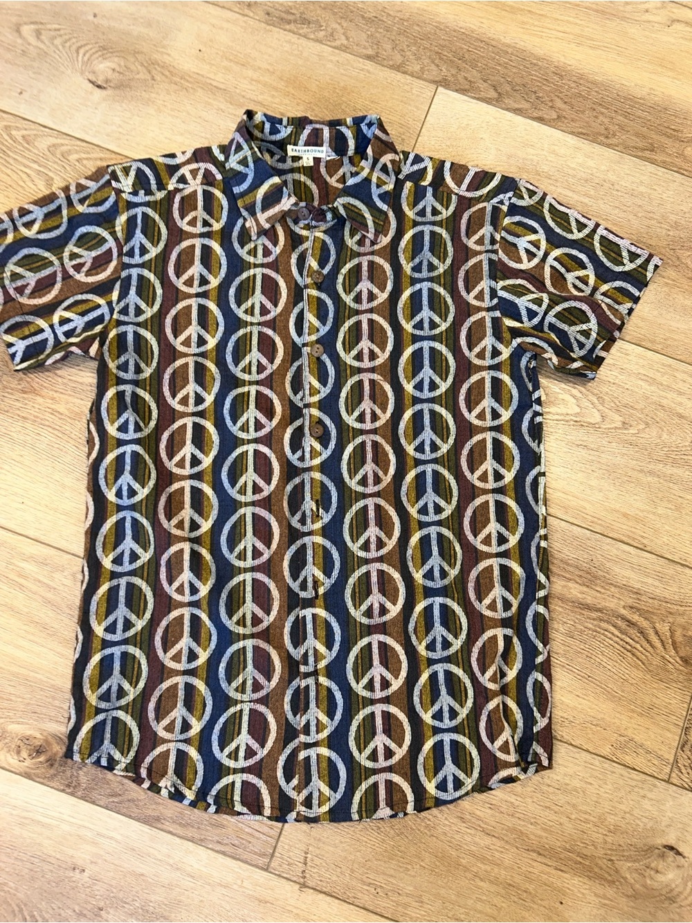 Earthbound Short-Sleeve Peace Sign Stripe Shirt - Multicolor